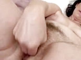 Cock-Craving Brunette Mature With a Hairy Pussy Strips and Masturbates