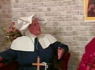 Naughty mature nun gets spanked by an old man indoors