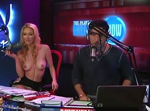 Radio hosts have fun with a cute busty blonde