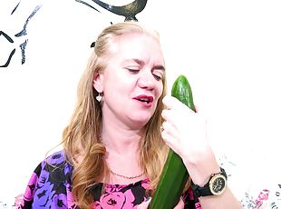 First time busty granny tries such a big cucumber