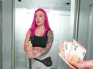 Inked beauty sure needs cash and she's more than happy to provide something in return