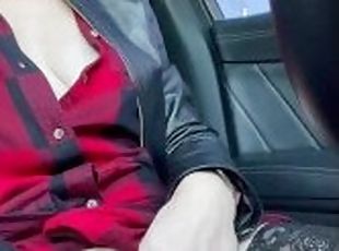 Risky masturbation in public parking - flashing in car