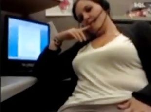 Chubby milf cums on the phone at work