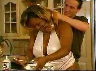 Fat black girl fucked in her kitchen