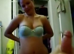 Horny brunette girlfriend enjoys suck massive dick of her man