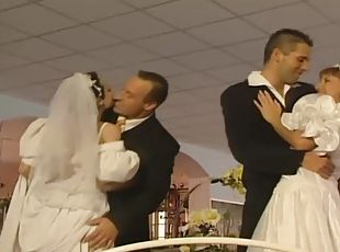 Two horny married couples fucking right after the wedding