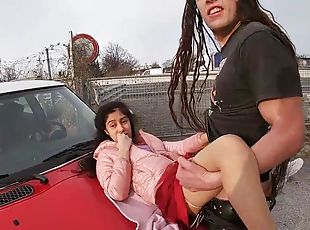 Petite Hot Chicks On Risky Sex In Public Street