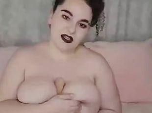 Big titty BBW tittyfucks a dildo, could you last?