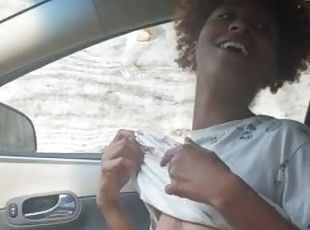 Public blowjob in the car from black amateur stepmom