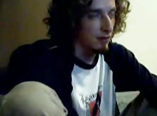 Curly hair webcam guy jerks off to cumshot