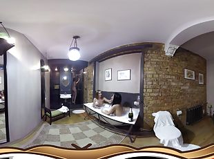 VR Porn 360 with three wet girls having a bath party