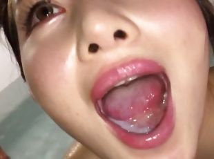 Amateur Japanese teen fills her mouth with cum