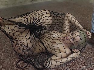 Obedient bitch sits stranded in fishnet and ready to fuck