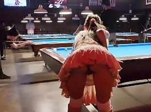 Skirt was too short for no panties at the pool hall...couldn't hide my pussy!