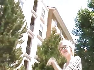 Adorable short haired blonde teen picked up off the street