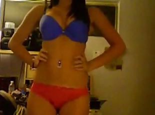 young teen strips off her underwear then masturbates