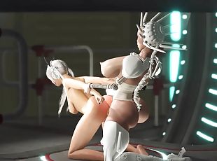 Super hot gamer girl gets hard anal fuck with a sexy futanari in the sci-fi prison