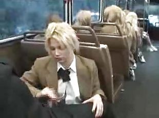 Naughty schoolgirl suck and stroke on the bus