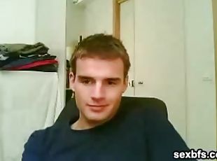 His cock throbs as he masturbates in solo video