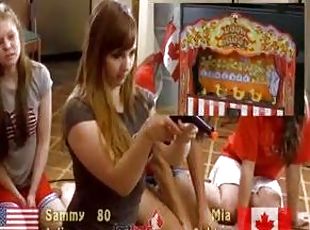 Cute girls play a carnival game