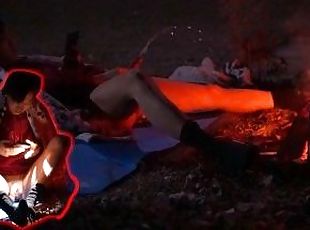 Horny twink piss and cum by the campfire