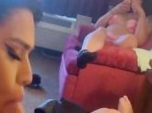 SUCKED OFF BY LATINA WHILE HER FRIEND FILMS & WATCHES