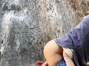 Couple nature sex while rock climbing