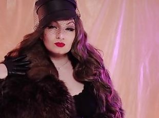 ASMR Mistress: fur coat fetish, clowly erotic movements and leather gloves close ups (Arya Grander)