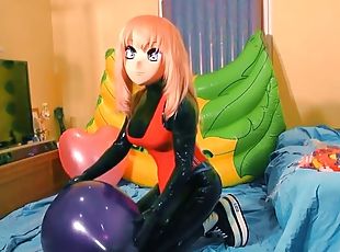 Latex balloon kigurumi popping latex