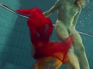 Skinny girl makes erotic underwater art