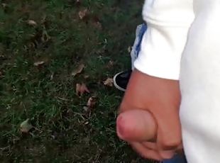 Public wanking and Cum in garden