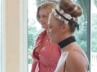 Mom on her knees sucks dick in a blouse