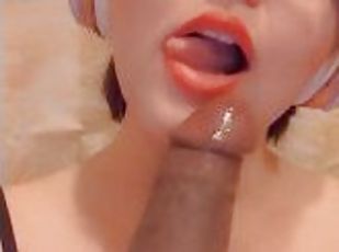 Showing of my skills sucking and deepthroating my BBC dildo balls deep