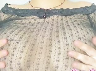 Black see through blouse BIG BOOBS ASMR